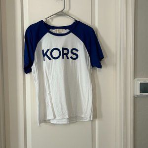 Michael Kors Logo Cotton Jersey Baseball T-Shirt, White/ Royal Blue Large